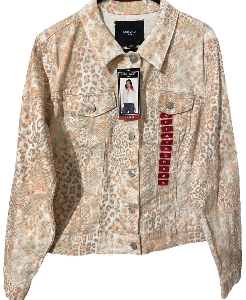 NWT Nine West Jeans Women's XL Bellini Leopard Animal Print Denim Sarah Jacket